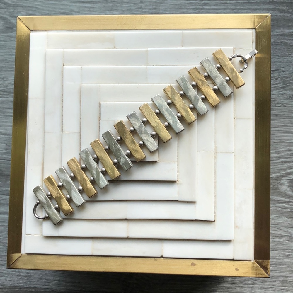 VTG 90’s Sterling Silver & Gold Hinged Cuff Bracelet